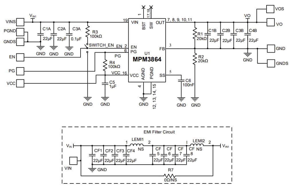 Schematic - Monolithic Power Systems (MPS) EVM3864-PQ-00A Evaluation Board